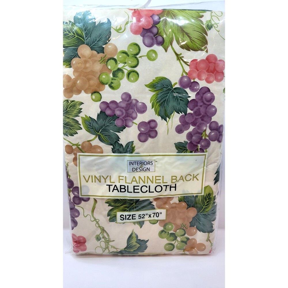 Vintage Interiors by Design Grape Vinyl Flannel Back Tablecloth 52x70 NOS